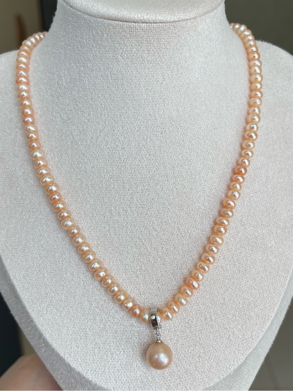 Freshwater Peach Pearl Necklace with Pendant 66